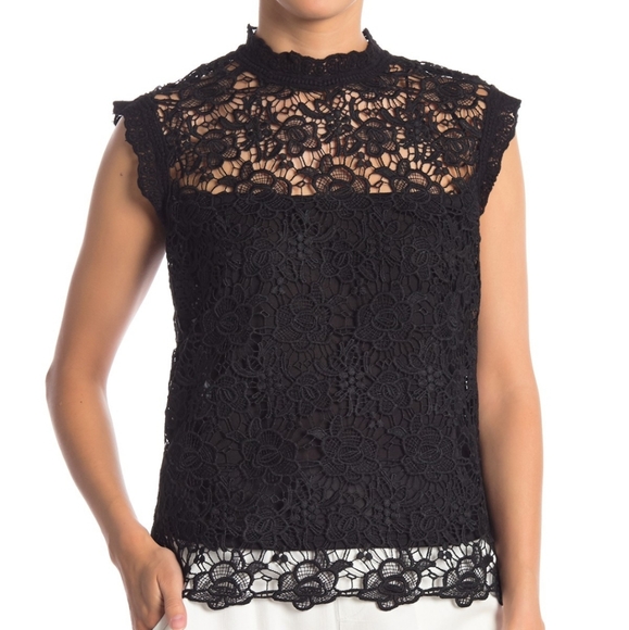 NWT: Cap Sleeve High Neck Lace Top - Picture 1 of 5